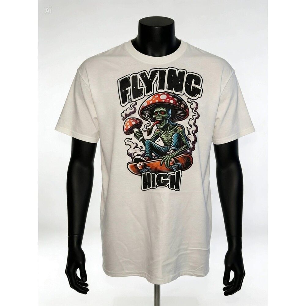 Flying High Mushroom Shirt | Psychedelic Graphic Tee | Skateboard Zombie T-Shirt